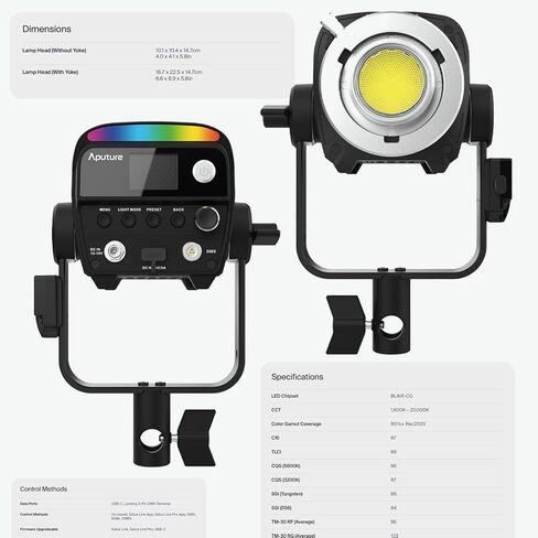 Aputure Storm 80c 80W IP65 Full Color Point Source Fixture (Black, 2 Items) | IP65 Weather-Resistant, 1800-20, 000K Cct, Includes Handheld Bracket in Kuwait