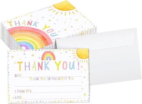 Kids Thank You Cards, 20 Cute Rubber Ducky Fill in the Blank Thank You Notes with Envelopes for Kids Girl, Ideal for Birthday Party Baby Shower Classroom Graduation, Toddler Stationery Set - JZ072 in Kuwait