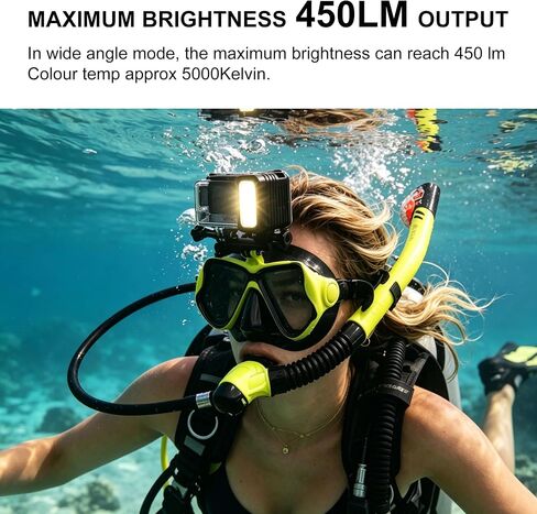 164ft Aluminum Waterproof Dive Light for GoPro Hero 13 12 11 10 9, 450LM Underwater LED Video Light with Dual Twin Mount for DJI Osmo Action 6 5 4 3, Ideal for Underwater Photography in Saudi Arabia