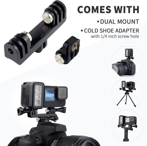 164ft Aluminum Waterproof Dive Light for GoPro Hero 13 12 11 10 9, 450LM Underwater LED Video Light with Dual Twin Mount for DJI Osmo Action 6 5 4 3, Ideal for Underwater Photography in Saudi Arabia