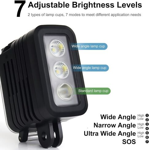 164ft Aluminum Waterproof Dive Light for GoPro Hero 13 12 11 10 9, 450LM Underwater LED Video Light with Dual Twin Mount for DJI Osmo Action 6 5 4 3, Ideal for Underwater Photography in Saudi Arabia