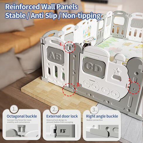 UNICOO – Baby Playpen, Foldable Kids Fence Activity Center, Safety Playard with Games Station Non-Slip Rubber Bases, Adjustable Shape, Portable Design (ZC-001-GW Grey+White) in Kuwait