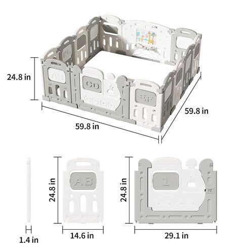 UNICOO – Baby Playpen, Foldable Kids Fence Activity Center, Safety Playard with Games Station Non-Slip Rubber Bases, Adjustable Shape, Portable Design (ZC-001-GW Grey+White) in Kuwait
