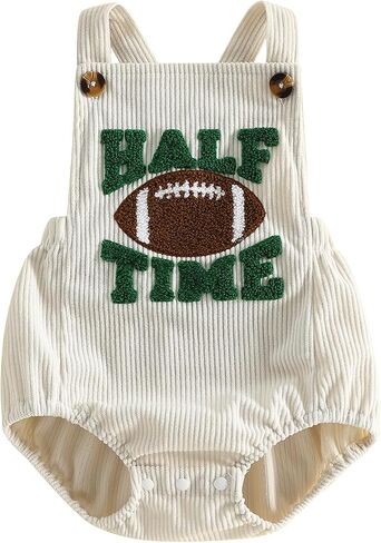 Baby Boy Half Birthday Outfit Half Time Football Romper Bodysuit | Half Way To One Boy 1/2 Birthday Outfit, Corduroy Bib Overalls Fall Clothes in Kuwait