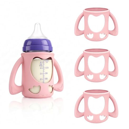 3-Pack Silicone Sleeves for New Lansinoh Glass Bottles, BPA-Free Drop-Resistant Baby Bottle Sleeves with Handles, Compatible with Lansinoh Anti-Colic Glass Baby Bottles (8 oz) in Kuwait