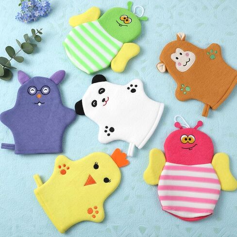 6PCS Baby Bath Mitt Washcloths Gloves 8.5x6.4 inch Soft Face Washcloths for Kids Shower Cute Animal Style Baby Mittens Bath Towel Toddler Wash Cloths Infant Scrubber Bathing Loofah Gloves in Kuwait