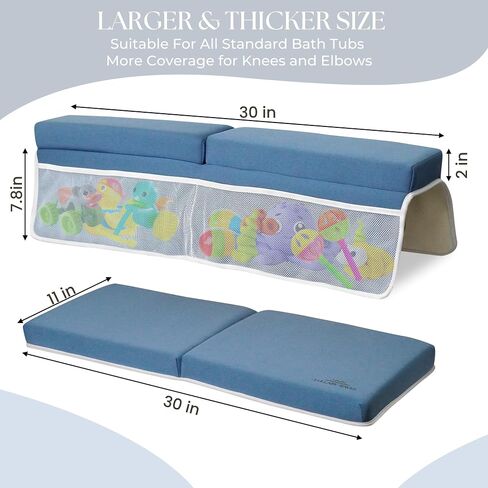 Baby Bath Kneeler and Elbow Rest Pad Set -2 Inch Thick Comfortable Non-Slip 30" Extra Long Bath Kneeling Pad with Toy Organizer Pockets - Soft Machine Washable XL Memory Foam Bathing Support Cushion in Kuwait