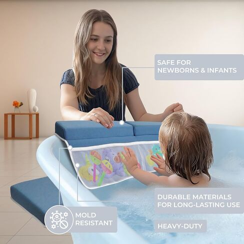 Baby Bath Kneeler and Elbow Rest Pad Set -2 Inch Thick Comfortable Non-Slip 30" Extra Long Bath Kneeling Pad with Toy Organizer Pockets - Soft Machine Washable XL Memory Foam Bathing Support Cushion in Kuwait
