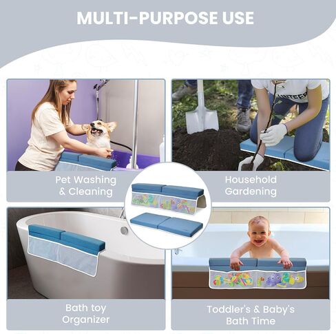 Baby Bath Kneeler and Elbow Rest Pad Set -2 Inch Thick Comfortable Non-Slip 30" Extra Long Bath Kneeling Pad with Toy Organizer Pockets - Soft Machine Washable XL Memory Foam Bathing Support Cushion in Kuwait