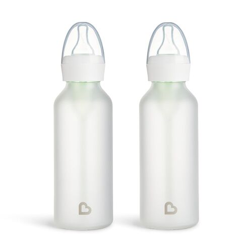 Munchkin Bond Silicone Coated Glass Baby Bottles - Anti-Colic Feeding System with Natural Feel Nipples, 8 Ounce, 2 Pack, White in Kuwait