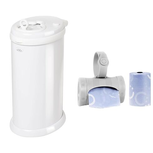 Ubbi Steel Diaper Pail Bundle with Retractable On The Go Travel Bag Dispenser for Diaper Changes in Kuwait