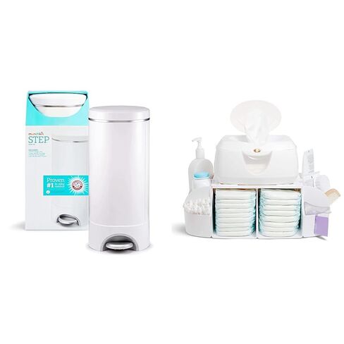 Munchkin Step Diaper Pail and Diaper Change Organizer Bundle - Award-Winning Odor Control Pail Includes 1 Refill in Kuwait
