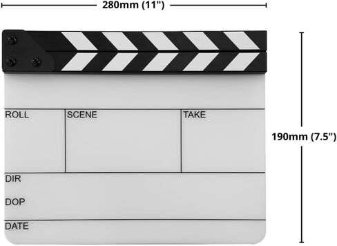 Action! by Filmsticks One-Piece USA Version Medium Clapperboard, 280 x 220 mm, UV-Printed Acrylic Film Slate with ABS Clapper Sticks, Wipe-Clean Movie Slate for Film School & Indie Filmmaking in Kuwait