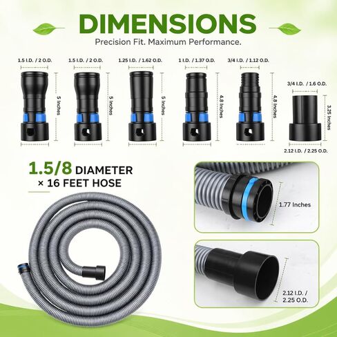 Dust Collection Hose Kit 16 Ft Vacuum Hose Shop Vac Hose for Home Improvement Tool Set Multi Brand Fit on Table Saw Multi Tool Orbital Sander Dust Collection System with Adapters. in Kuwait