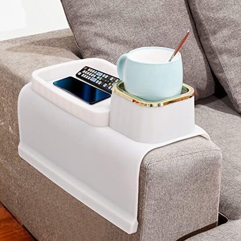Couch Cup Holder, Silicone Anti-Spill and Anti-Slip Cup Holder for Couch, Portable Sofa Armrest Tray Couch Drink Holder, Gift for Mom, Dad, Grandma, Grandpa (Beige) in Kuwait