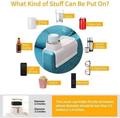 Couch Cup Holder, Silicone Anti-Spill and Anti-Slip Cup Holder for Couch, Portable Sofa Armrest Tray Couch Drink Holder, Gift for Mom, Dad, Grandma, Grandpa (Beige) in Kuwait