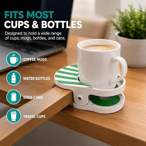 Universal Clip-On Cup Holder for Beach Chair & Desk Cute Drink Clamp | Anti-Spill Accessory for Table Pool Lounger and Cruise Fits Coffee Mugs Water Bottles & Cans (Pink) in Kuwait