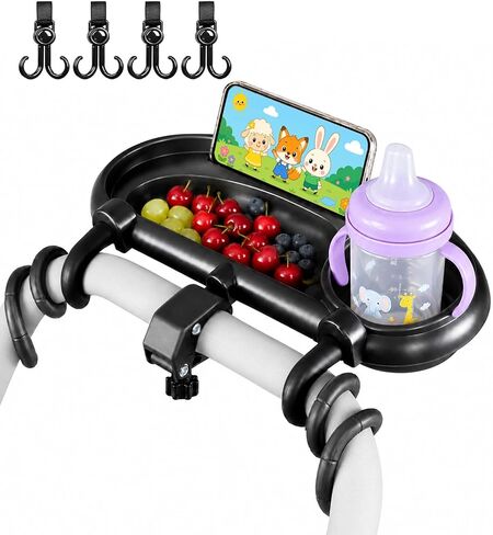 Universal Stroller Snack Tray, Compatible with Nuna Uppababy Mockingbird | Stroller Snack Tray Attachment with Cup Holder 3 in 1 | Clip On Baby Stroller Accessories for Toddler Snacking On The Go in Kuwait