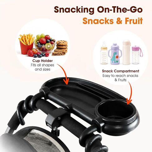 Universal Stroller Snack Tray, Compatible with Nuna Uppababy Mockingbird | Stroller Snack Tray Attachment with Cup Holder 3 in 1 | Clip On Baby Stroller Accessories for Toddler Snacking On The Go in Kuwait