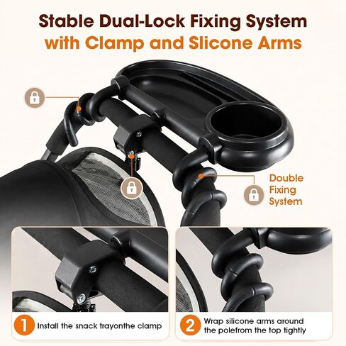 Universal Stroller Snack Tray, Compatible with Nuna Uppababy Mockingbird | Stroller Snack Tray Attachment with Cup Holder 3 in 1 | Clip On Baby Stroller Accessories for Toddler Snacking On The Go in Kuwait