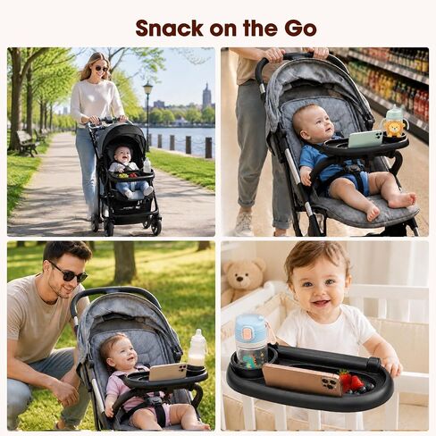 Universal Stroller Snack Tray, Compatible with Nuna Uppababy Mockingbird | Stroller Snack Tray Attachment with Cup Holder 3 in 1 | Clip On Baby Stroller Accessories for Toddler Snacking On The Go in Kuwait