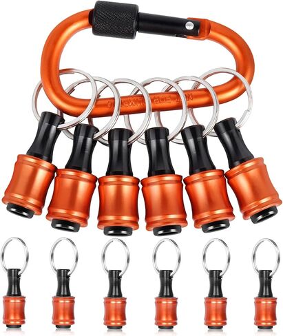 FACAINCXS 6PCS Bit Holders Keychain, 1/4 inch Hex Shank Bit Holders, Quick-Change Design for Nut Driver, Screwdriver & Drill Bits, Include Orange Keychain Carabiner Gifts for Men in Kuwait
