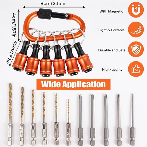 FACAINCXS 6PCS Bit Holders Keychain, 1/4 inch Hex Shank Bit Holders, Quick-Change Design for Nut Driver, Screwdriver & Drill Bits, Include Orange Keychain Carabiner Gifts for Men in Kuwait