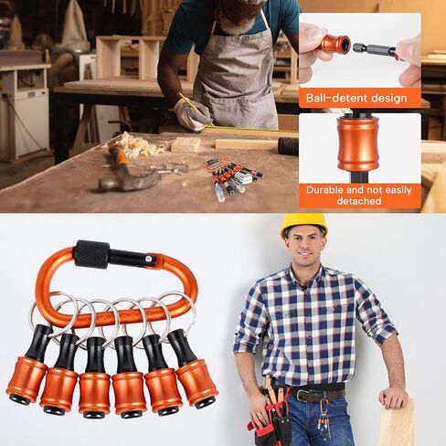 FACAINCXS 6PCS Bit Holders Keychain, 1/4 inch Hex Shank Bit Holders, Quick-Change Design for Nut Driver, Screwdriver & Drill Bits, Include Orange Keychain Carabiner Gifts for Men in Kuwait