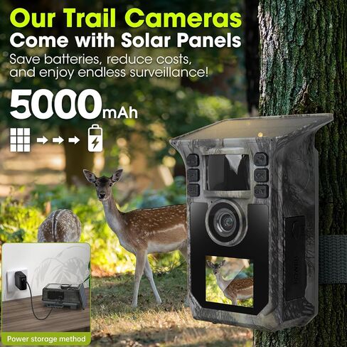 Trail Camera 2 Pack 4K 64MP Solar Game Camera with 5000mAh Forever Power, 64GB Memory Card and Ip67 Waterproof Angle Night Vision for Wildlife Deer Outdoor Trail Cam, Monitoring Trail Cameras in Kuwait
