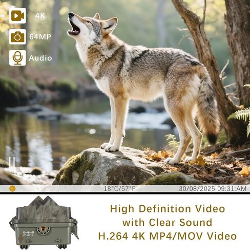 Trail Camera with 0.1s Trigger Speed, 64MP 4K Security Camera, Night Vision Motion Activated Game Cam, IP66 Waterproof, 120° Wide Angle for Deer Scouting, Wildlife Hunting (Gray) in Kuwait