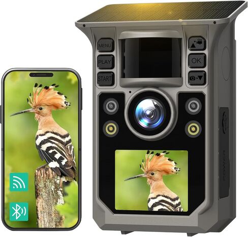 Trail Camera Full Color Night Vision 4K 64MP Solar WiFi Game Camera 0.1s Trigger Speed 130° Motion Detection IP67 Rechargeable Trail Cam with 7500mAh Battery for Wildlife Monitoring Backyard Security in Kuwait