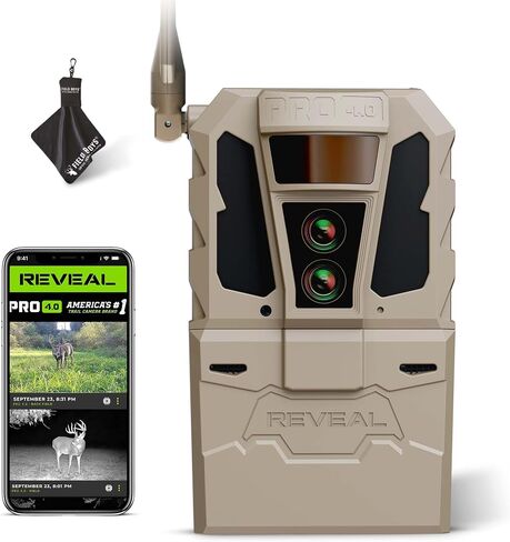 TACTACAM Reveal Pro 4.0 Cellular Trail Camera + Microfiber Cleaning Cloth | Night Vision, Waterproof, Dual Sensors, 4K Photo & 1080p Video, No-Glow/Low-Glow IR, Built-In GPS, Live View LTE Game Camera in Kuwait