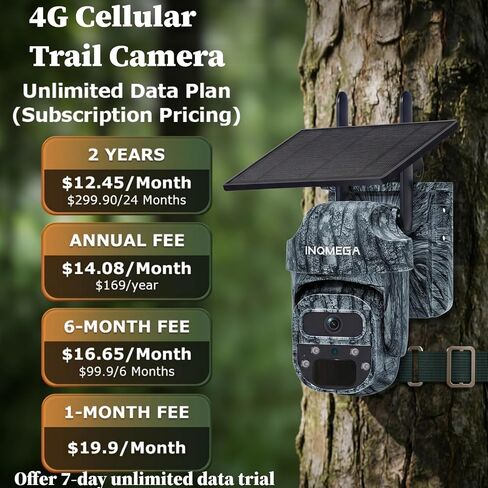 4G Cellular Trail Camera with 355° Live View for Wildlife Scouting | 2.5K HD, Color Night Vision, 5W Solar Panel&7800mAh Rechargeable Battery, AI Auto Tracking, IP66, No Wi-Fi Needed, Camouflage in Kuwait