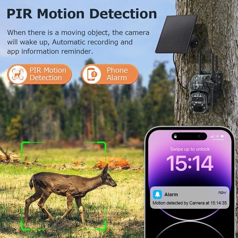 4G Cellular Trail Camera with 355° Live View for Wildlife Scouting | 2.5K HD, Color Night Vision, 5W Solar Panel&7800mAh Rechargeable Battery, AI Auto Tracking, IP66, No Wi-Fi Needed, Camouflage in Kuwait