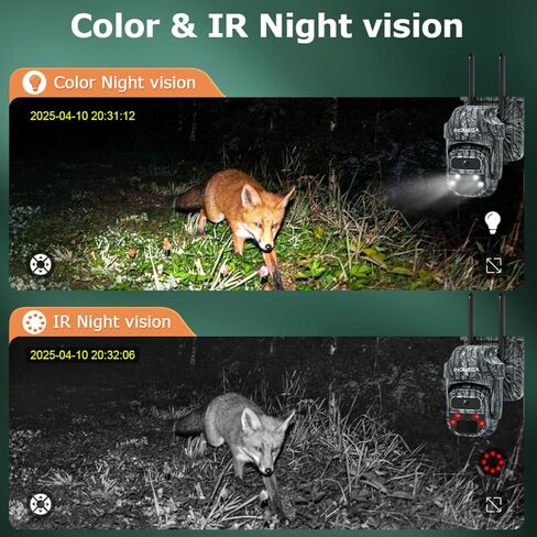 4G Cellular Trail Camera with 355° Live View for Wildlife Scouting | 2.5K HD, Color Night Vision, 5W Solar Panel&7800mAh Rechargeable Battery, AI Auto Tracking, IP66, No Wi-Fi Needed, Camouflage in Kuwait