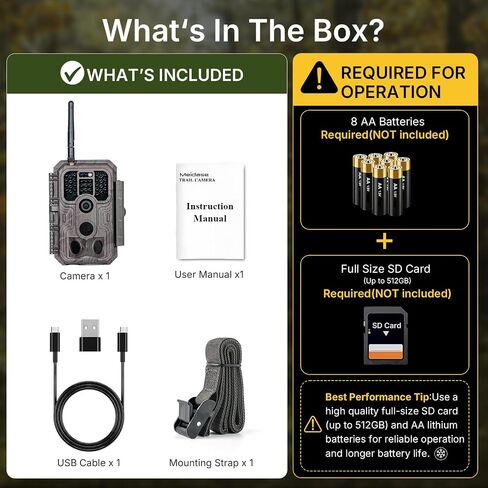 Meidase P200 WiFi Trail Camera, 64MP 1296P Bluetooth Game Camera with No-Glow Night Vision Motion Activated Waterproof, Hunting Deer Camera (App Control, Non-Cellular) in Kuwait