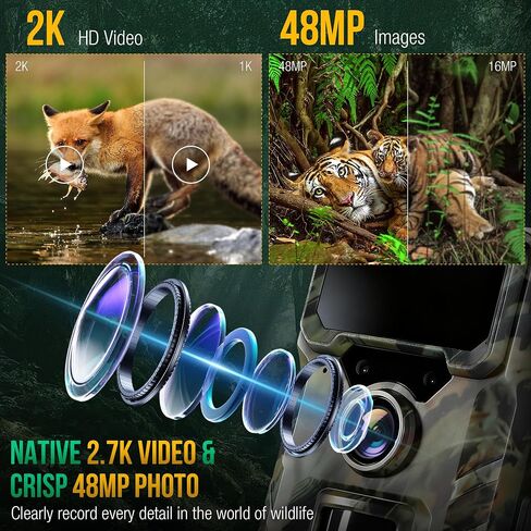 Trail Camera 4G Cellular 2K 48MP, Game Cameras with Night Vision Motion Activated Waterproof,Deer Cams Wildlife Cameras for Backyard Outdoor Wireless (32GB TF Card Included) in Kuwait