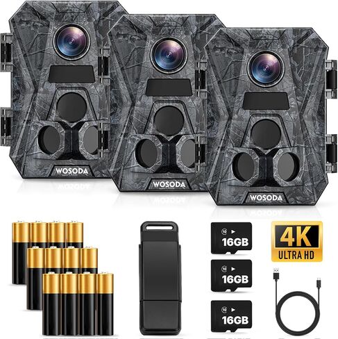 WOSODA ﻿3 Pack Trail Cameras, 48MP 4K No-Glow Night Vision Game Camera, Trail Cam with Motion Activated, IP66 Waterproof,2''LCD Screen,120° Wide Lens Wildlife Camera,Outdoor Scouting & Security in Saudi Arabia