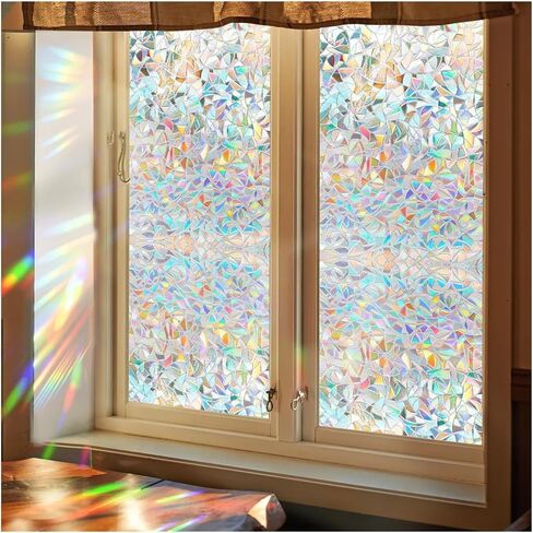 Suncatcher Static Cling Glass Stickers Film Adhesive 3D Rainbow Decal Mirror Movie Matte Foil Decor for Shower Window Privacy for Room(45cm x 2m) in Kuwait