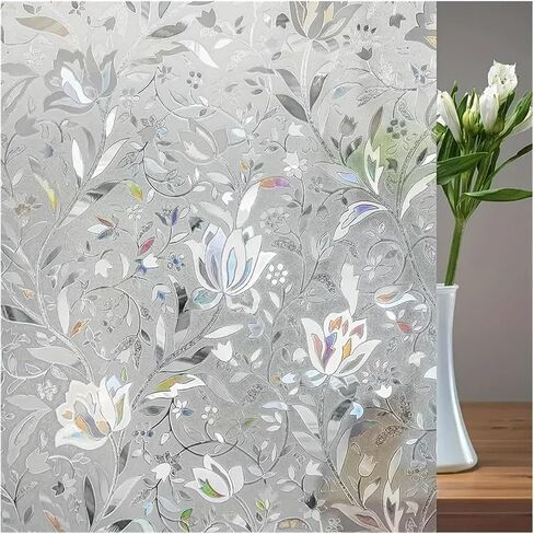 Classic Tulip Pattern Static Cling PVC Window Film, 10mil Thickness, Privacy Glass Covering for Home & Office, No-Glue Decorativ for Room in Kuwait