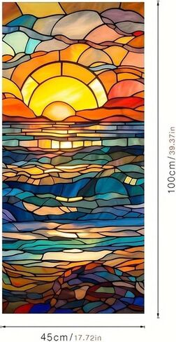 Colored Seaside Sunset Window Privacy Sticker Decorative Electrostatic Film Stained Glass Home Decoration for Room in Kuwait