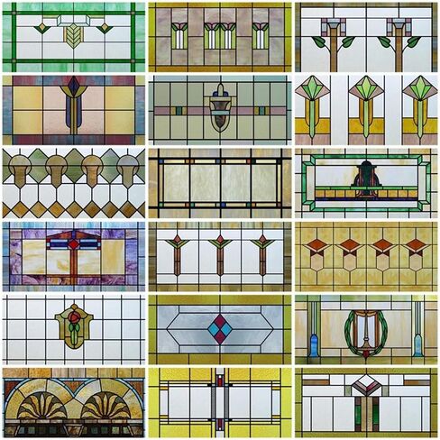 Window Film, Stained Glass, Decorative Retro Sticker, Privacy Frosted Static Cling, Home Decal for Room(Color 7,90x45CM) in Kuwait