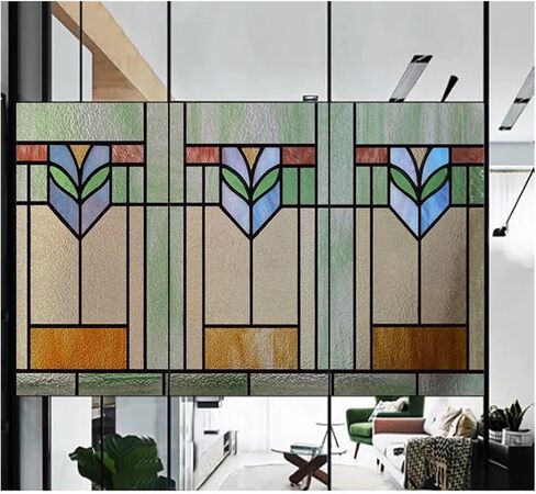 Window Film, Stained Glass, Decorative Retro Sticker, Privacy Frosted Static Cling, Home Decal for Room(Color 7,90x45CM) in Kuwait