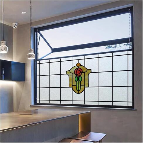 Window Film, Stained Glass, Decorative Retro Sticker, Privacy Frosted Static Cling, Home Decal for Room(Color 7,90x45CM) in Kuwait