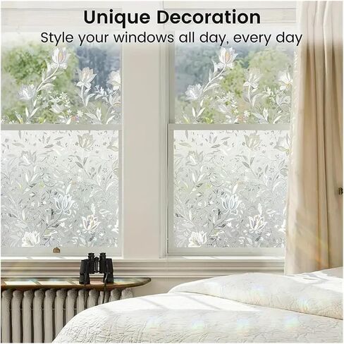 Classic Tulip Pattern Static Cling PVC Window Film, 10mil Thickness, Privacy Glass Covering for Home & Office, No-Glue Decorativ for Room in Kuwait