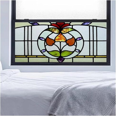 Window Film, Stained Glass, Decorative Retro Sticker, Privacy Frosted Static Cling, Home Decal for Room(Color 7,90x45CM) in Kuwait