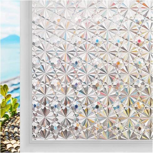 3D Mosaic Rainbow Window Film Privacy UV Protection Static Cling Adhesive Stickers for Home Removable Heat Insulation for Room(Color1,45cmx300cm) in Kuwait