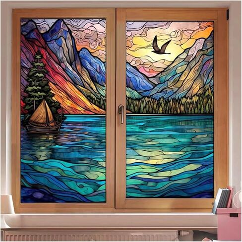 Glass Films,Stained Stickers Static Cling,Frosted Privacy Print Retro Vintage Scenery Window Door Home Decor for Room(Color 03,15.75X15.75 inches) in Kuwait