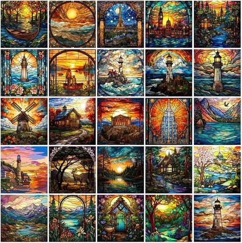 Glass Films,Stained Stickers Static Cling,Frosted Privacy Print Retro Vintage Scenery Window Door Home Decor for Room(Color 07,19.7X19.7 inches) in Kuwait