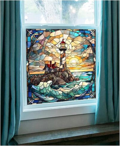 Glass Films,Stained Stickers Static Cling,Frosted Privacy Print Retro Vintage Scenery Window Door Home Decor for Room(Color 07,19.7X19.7 inches) in Kuwait